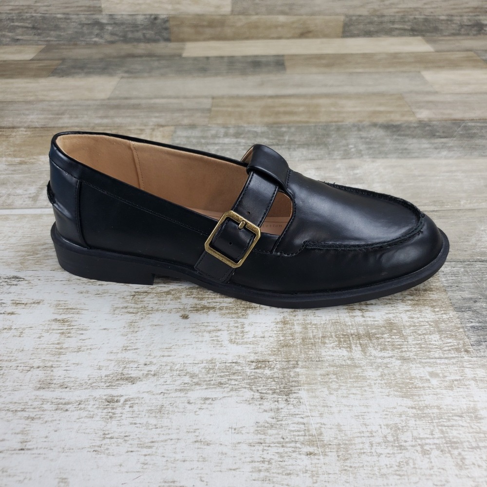 Journee Collection Corina Womens Mary Jane Loafers Sz 7.5 Black Faux Leather